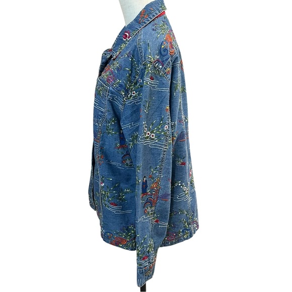 Vintage Chicos WO's Sz. 3 (US size 16) Asian Inspired Embroidered Denim Jacket - Picture 5 of 12